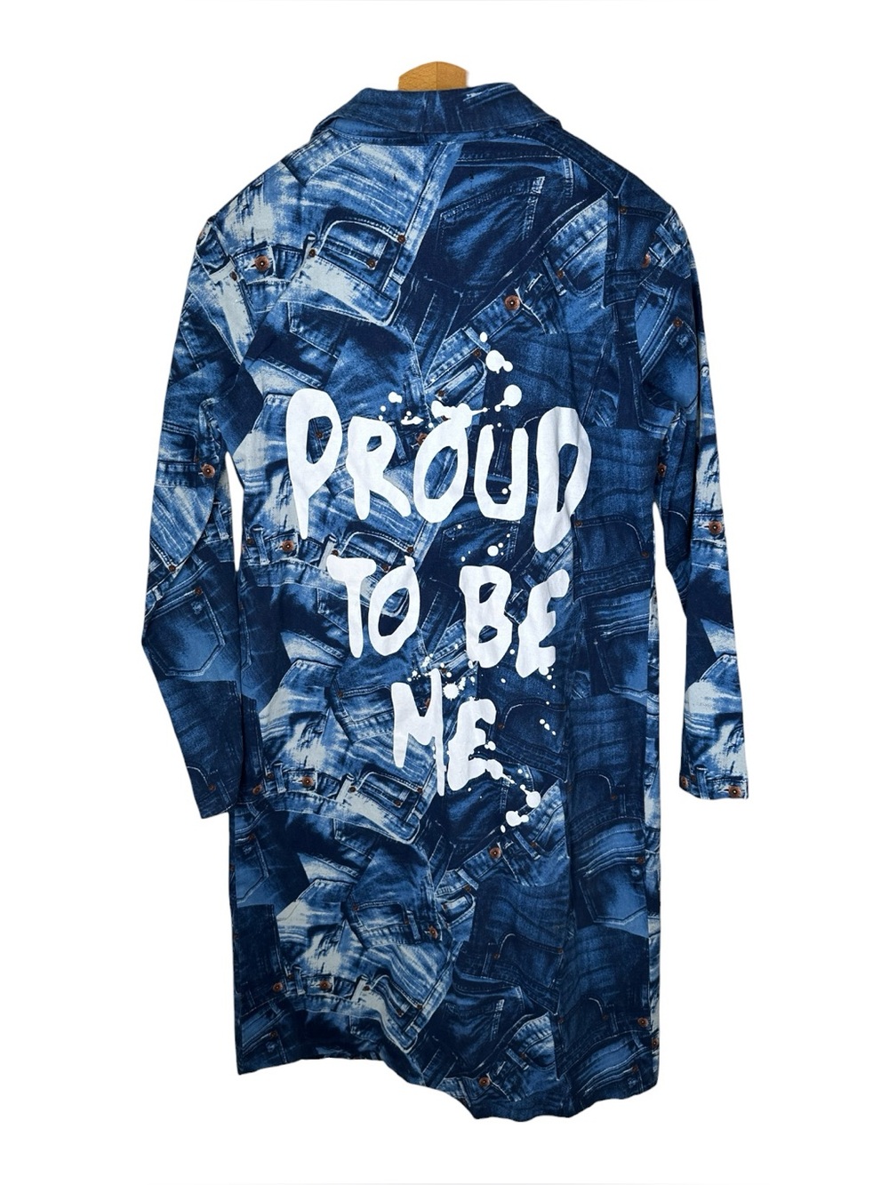 Spoon Jeans Long Jacket Proud To Be Me Graffiti Denim Print Size Medium Y2K